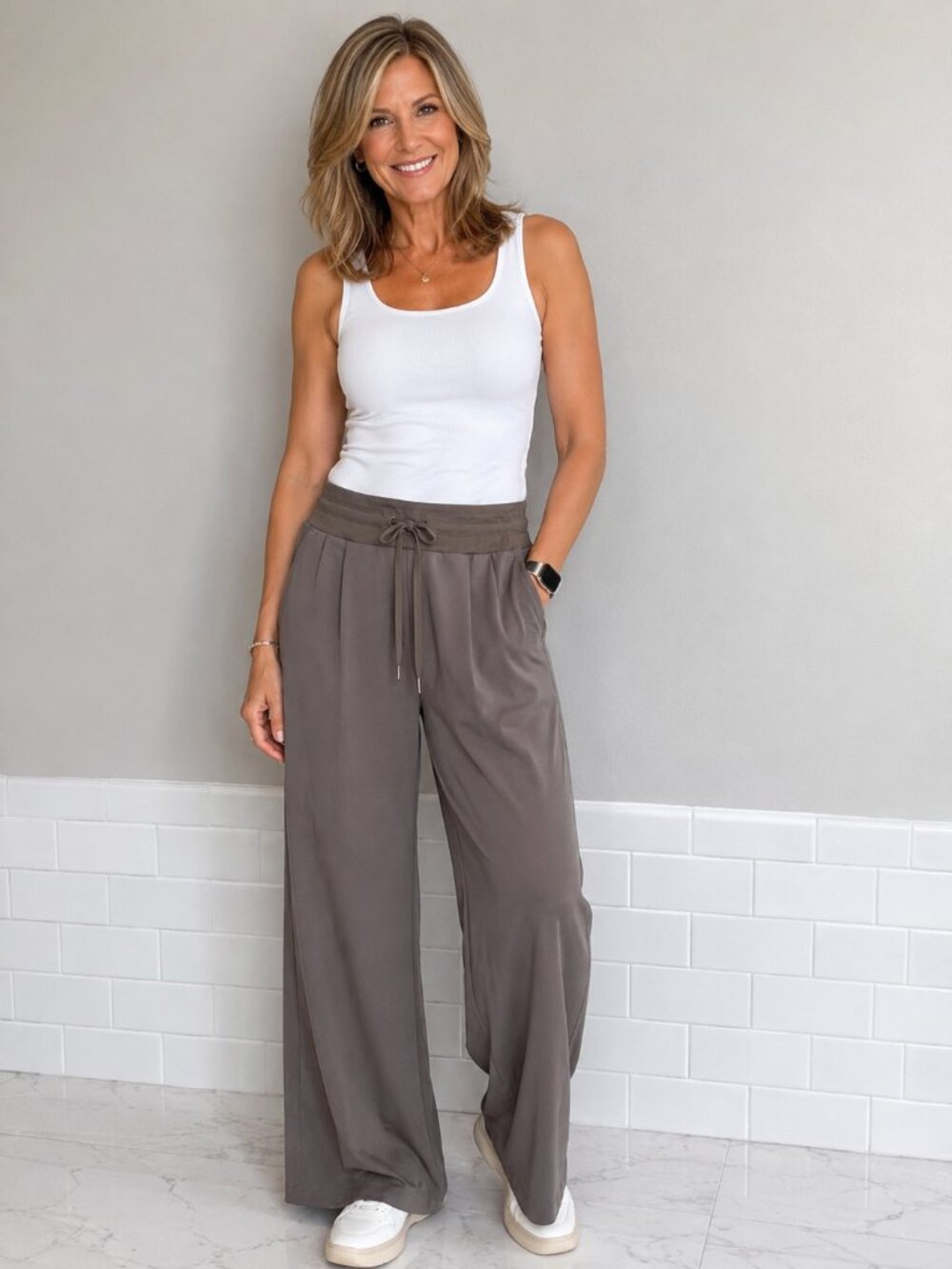 Calia XS Wide Leg Pants Taupe Stretch Drawstring Casual